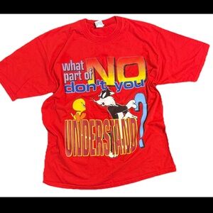 Vintage 97’ Looney Tunes What Part Of No Red Sz XL Tweety Sylvester T Shirt Tee‎